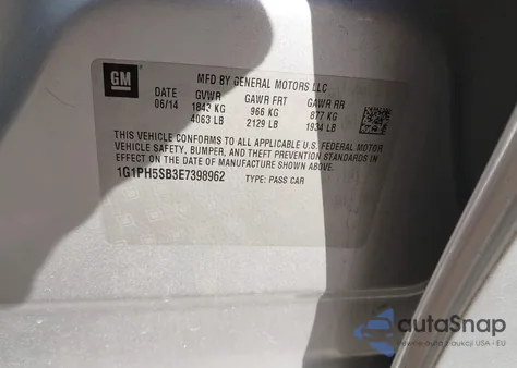 2014 Chevrolet Cruze Eco Auto z USA, uszkodzony, nr VIN 1G1PH5SB3E7398962